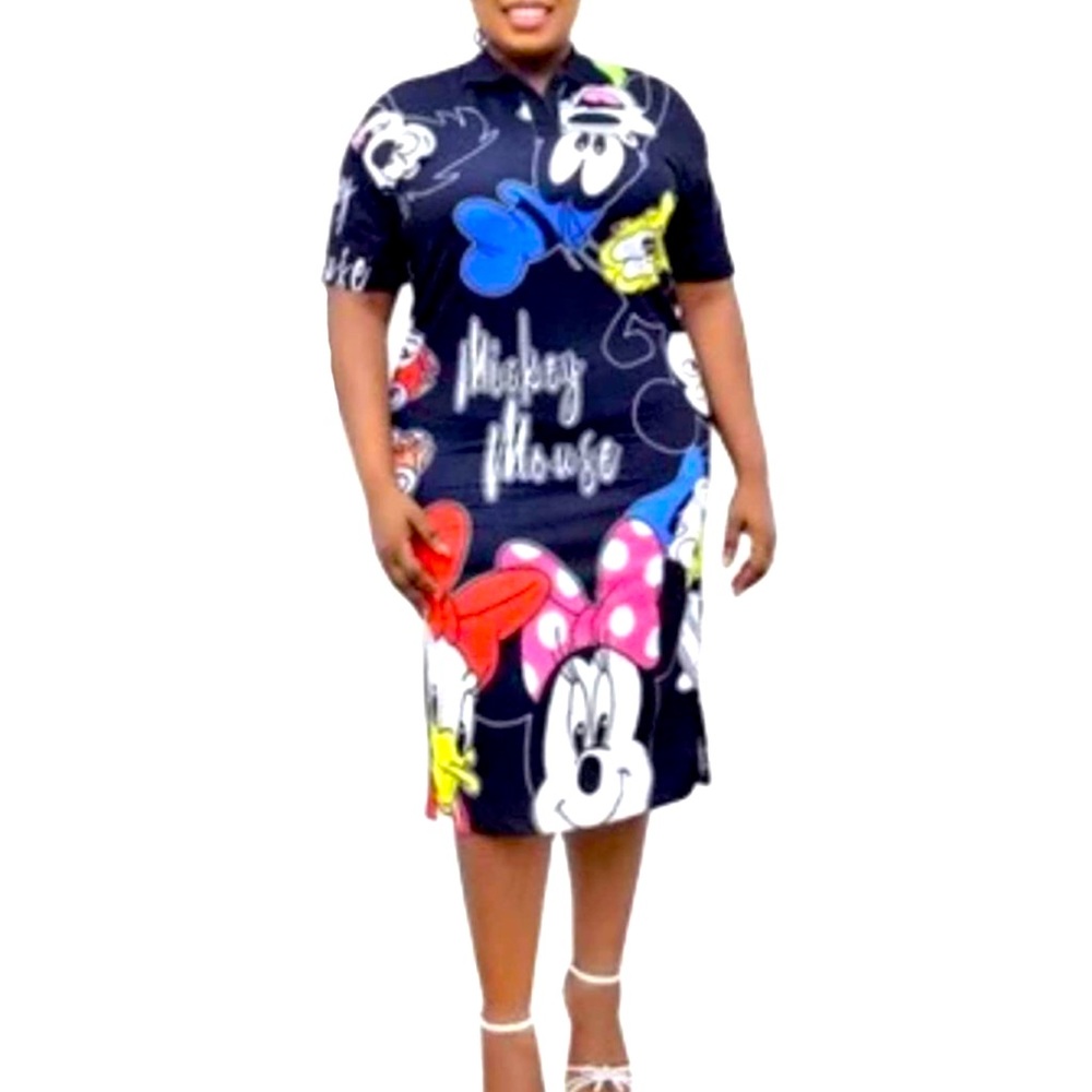 Women's Fashion Print Polo Shirt Dress.